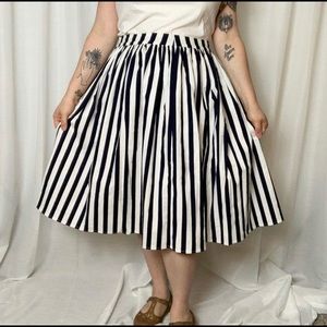 Collectif Navy and White Striped Swing Skirt